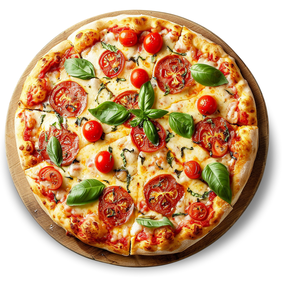Pizza margherita aux tomates cerises et basilic frais
